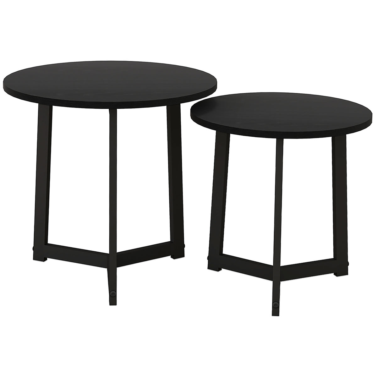 HOMCOM Moderner Couchtisch als 2er-Set, Metallrahmen, MDF, Rundes Design, ineinander verschiebbar, Schwarz