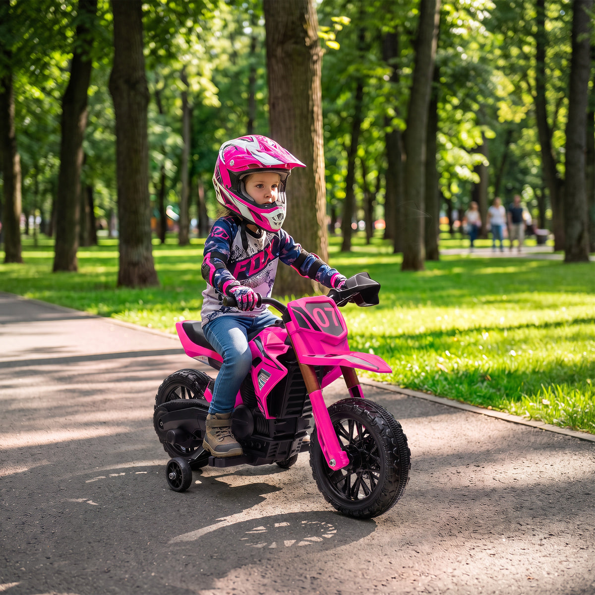 Elektro-Motorrad für Kinder, 12V Kindermotorrad mit Stützrädern, Kinderfahrzeug mit Hupe und – Produktabbildung 2