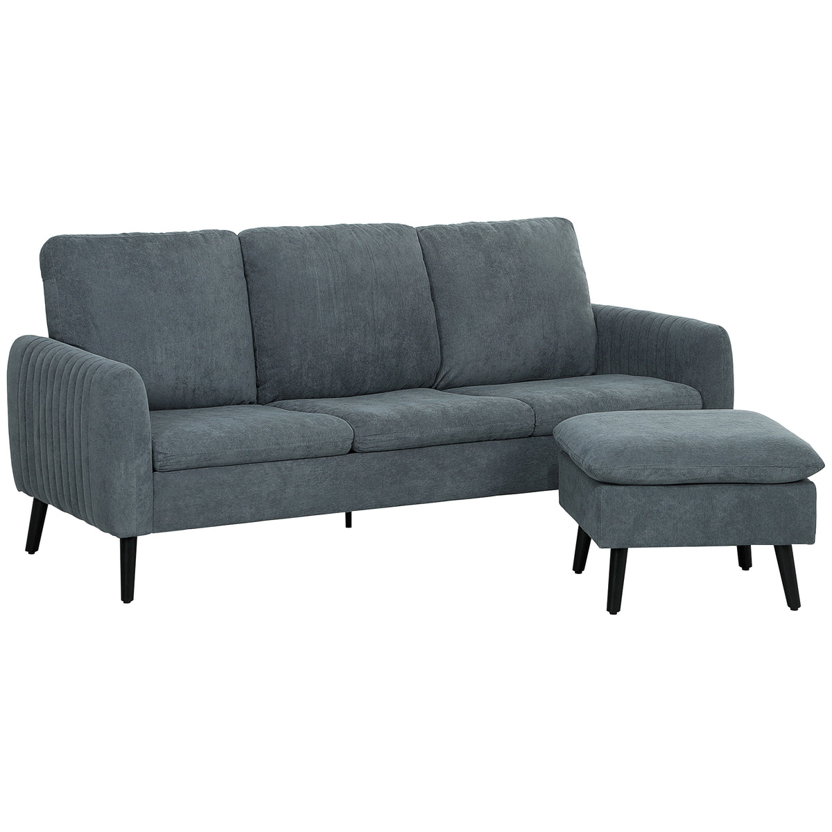 HOMCOM Ecksofa, 3-Sitzer-Sofa mit Fußhocker, Stoffbezug, L-förmiges Couch-Set, Dunkelgrau