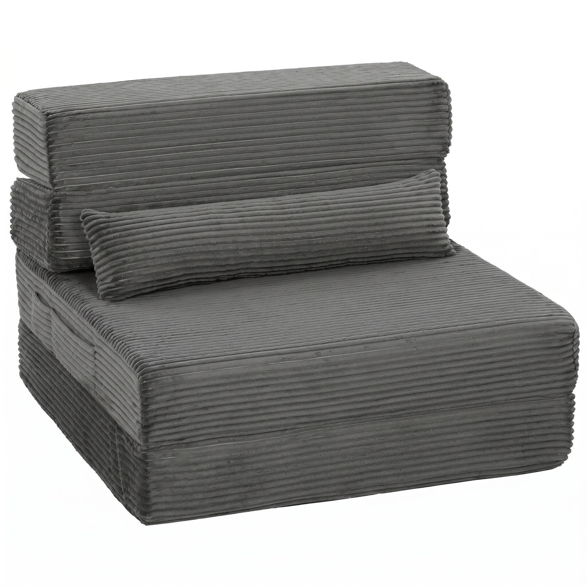 HOMCOM Bodenstuhl mit Rückenstütze, Cord Boneless Cloud Faltbares Schlafsofa mit dickem Polster, Dunkelgrau