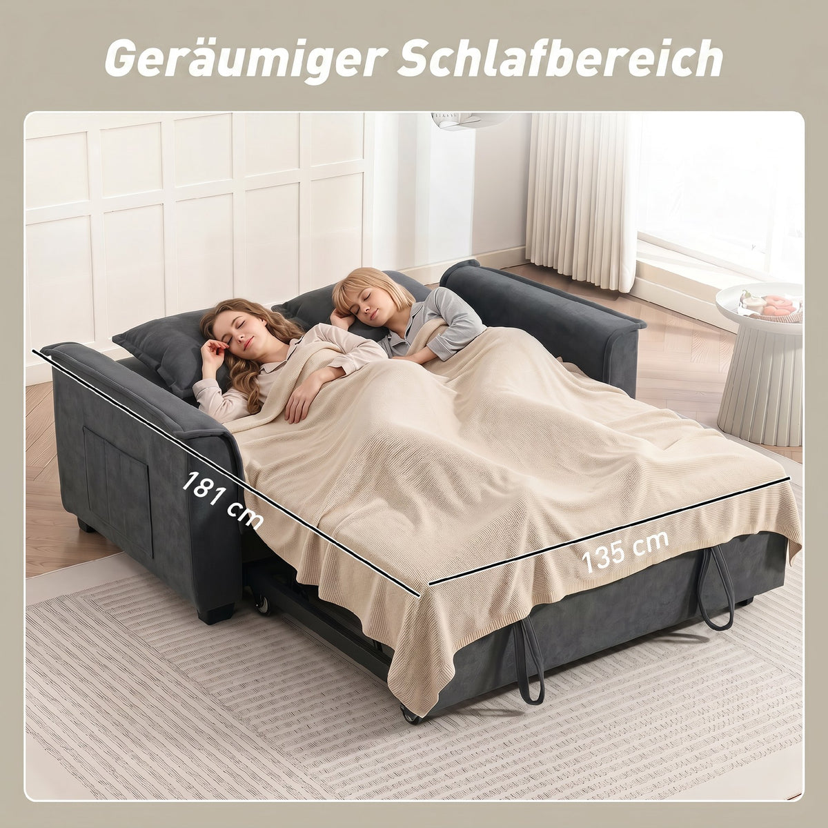 HOMCOM Futon-Schlafsofa, verstellbare Rückenlehne, 2-Sitzer mit 2 Kissen, Dunkelgrau – Produktabbildung 7
