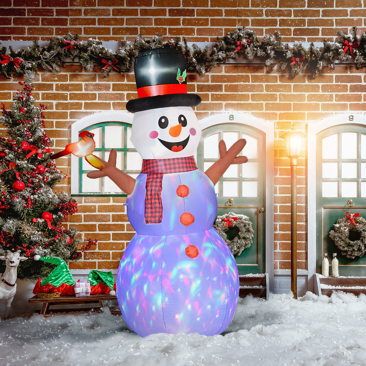 Outsunny Großer Schneemann, 2,40 m, Weihnachtsdeko, mit LEDs, selbstaufblasend, Polyester – Produktabbildung 2