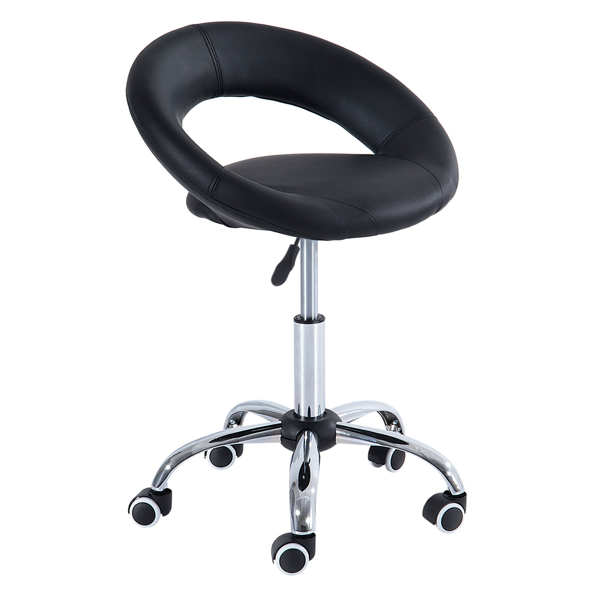 HOMCOM Rollhocker Arbeitshocker Drehhocker Bürostuhl höhenverstellbar, PU+Metall, Schwarz, 50 x 54 x (66-78)