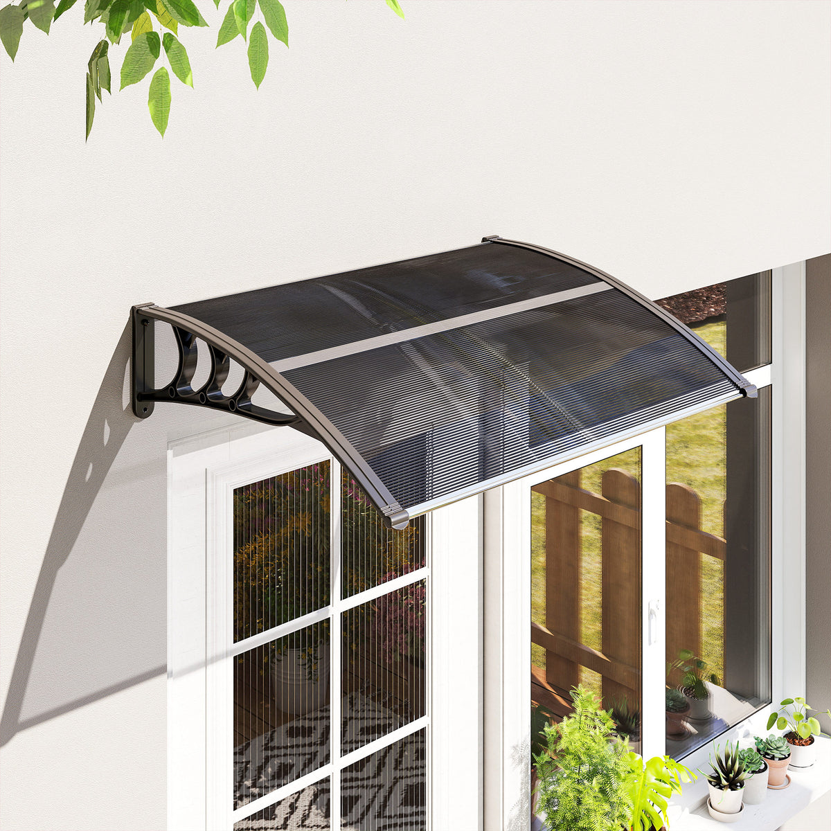 Outsunny Vordach, Haustürvordach, Überdachung für Eingänge und Fenster, 100L x 75B x 23H cm, Schwarz – Produktabbildung 2
