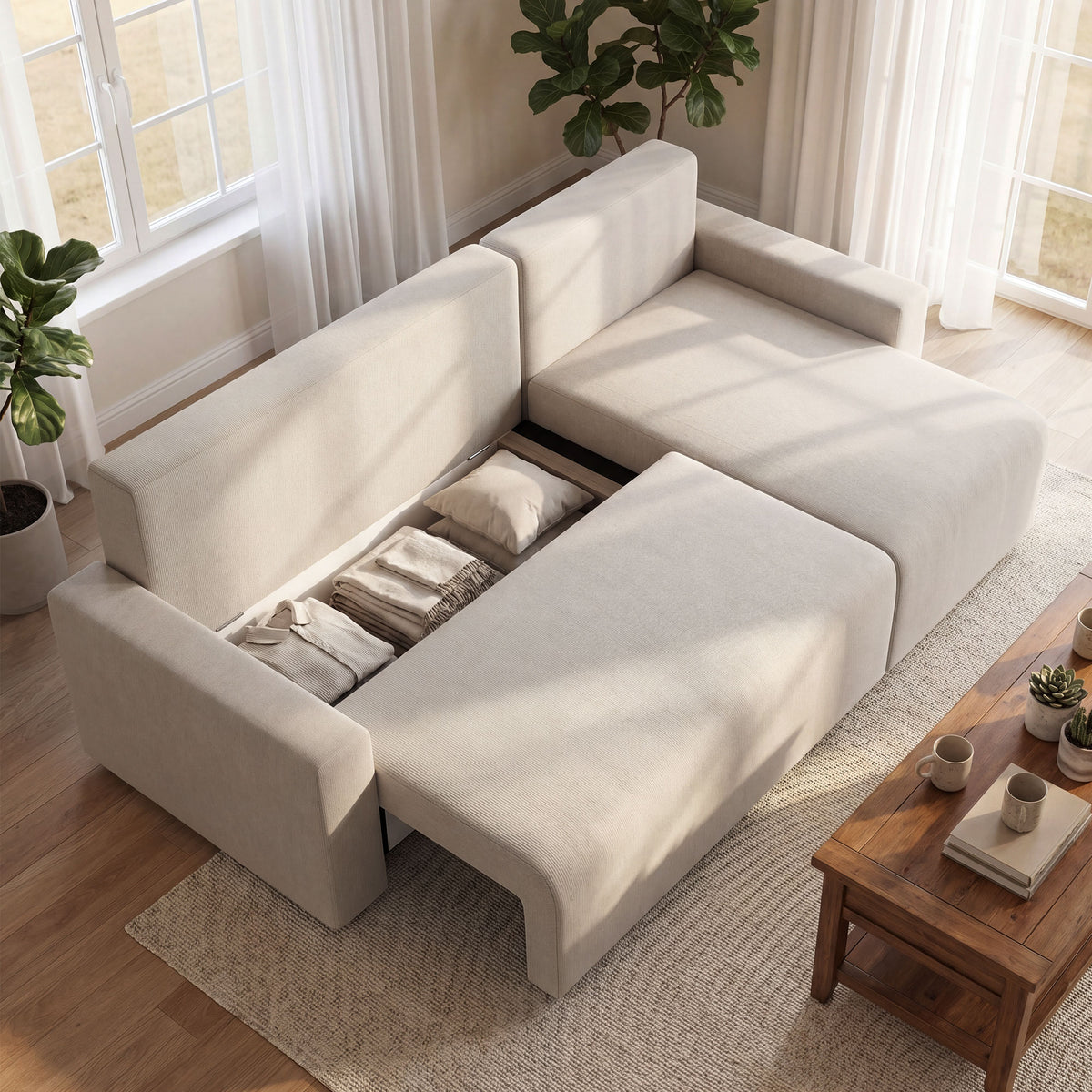 HOMCOM Ecksofa mit Schlaffunktion und umkehrbarer Chaiselongue, L-förmiges 3-Sitzer Sofa aus – Produktabbildung 2