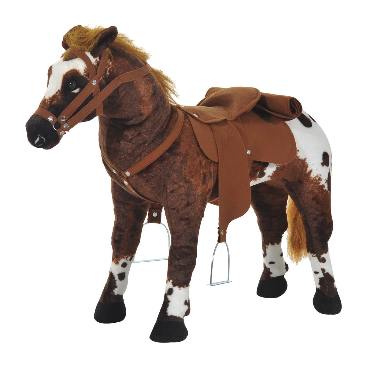 HOMCOM Reitpferd Spielpferd zum Reiten Stehpferd mit Sattel, Sound, Steigbügel Plüschpferd für Kinder ab 2