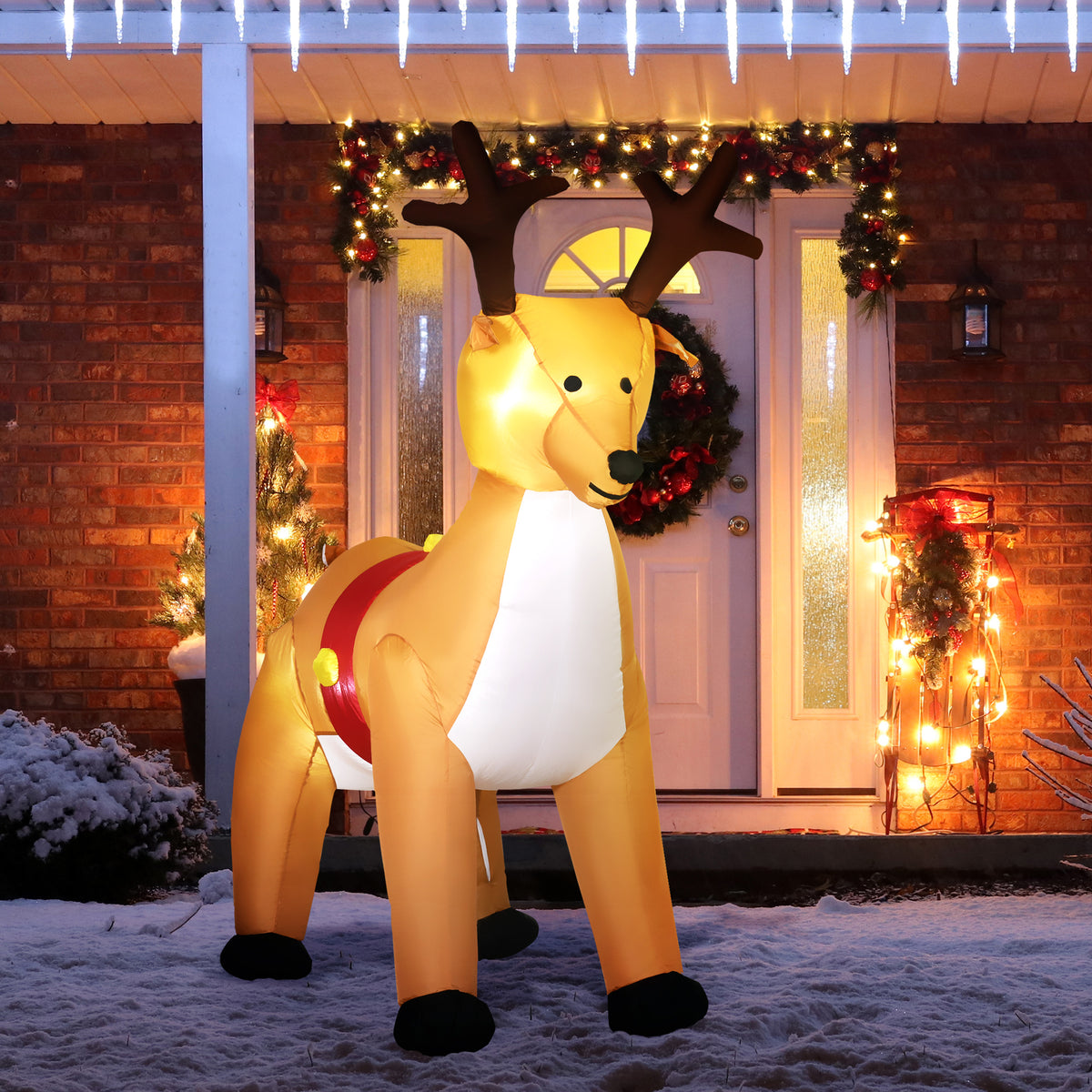 HOMCOM Aufblasbares Rentier, 1,8 m, LED-Lichter, Zubehör, automatisches Aufblasen, Gelb – Produktabbildung 2