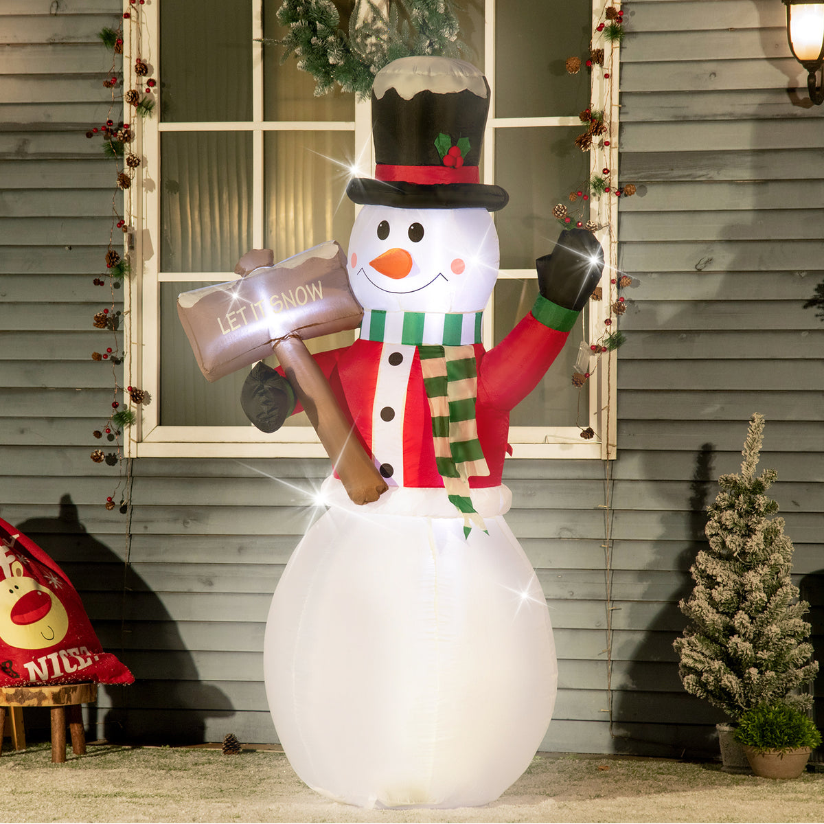 Outsunny Aufblasbarer Schneemann, Outdoor Weihnachtsdekoration, 1,80 m, Santa Claus, inkl. Gebläse – Produktabbildung 2