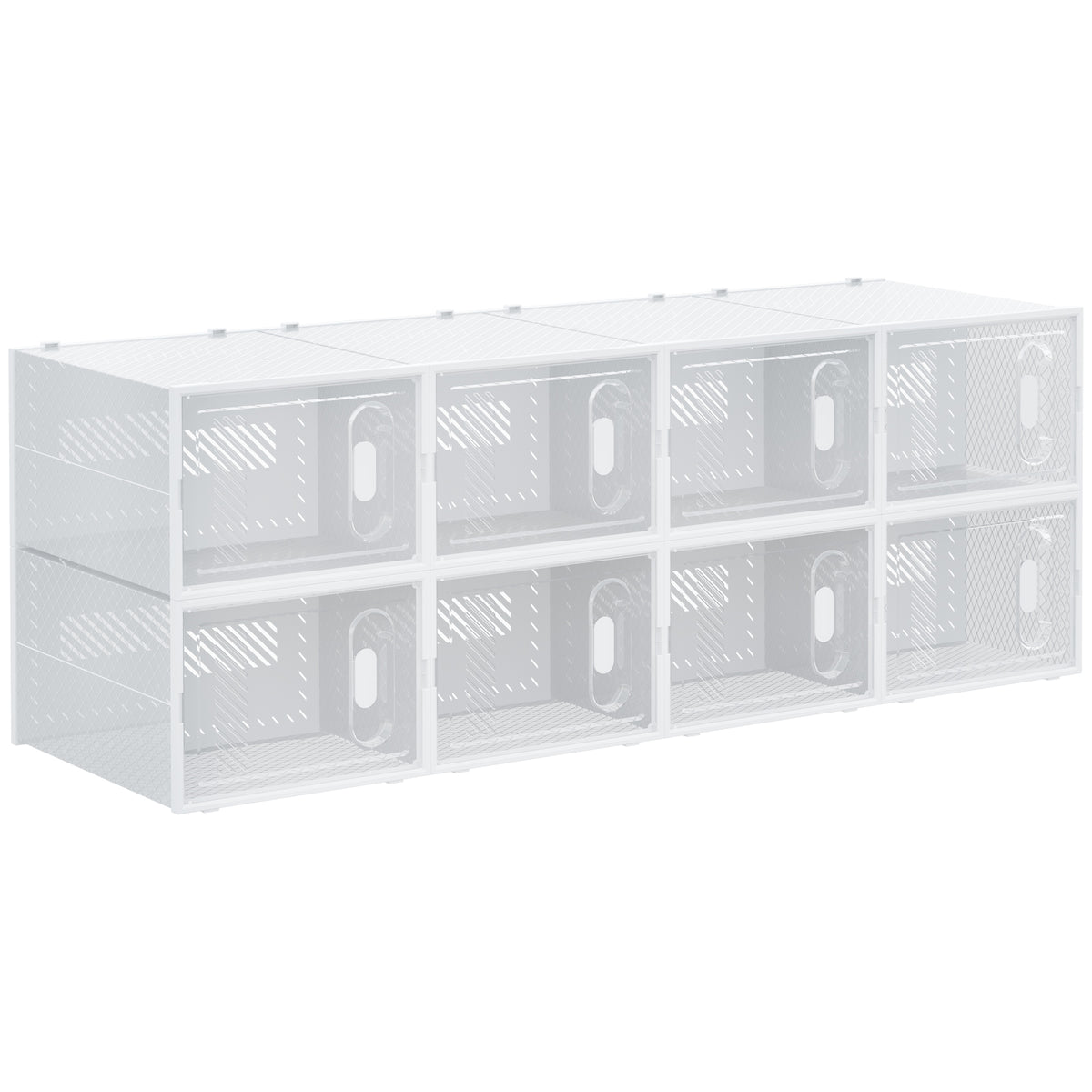 HOMCOM 8-teiliges Schuhregal, stapelbare Schuhboxen für Schuhe bis Größe 46, magnetische Türen, Kunststoff