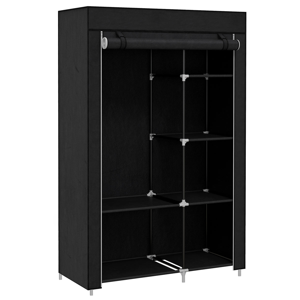 HOMCOM Schrank aus Stoff, Aufbewahrungslösung, 6 Regale, 1 Kleiderstange, Schwarz