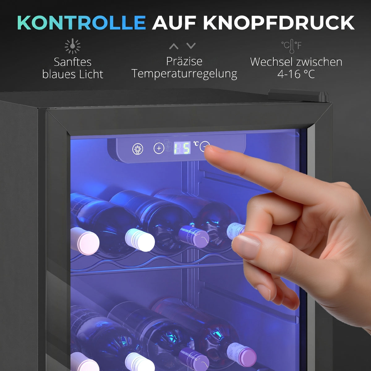 HOMCOM Weinkühlschrank 24 Flaschen, 68 Liter Kapazität, 4–16 °C Standgerät für Getränke, Bier und Wein – Produktabbildung 5
