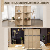 HOMCOM 4-teiliger Paravent, 160 x 170 cm, faltbare Trennwand mit 2 Regalen, Naturholz – Produktabbildung 5