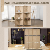 HOMCOM 4-teiliger Paravent, 160 x 170 cm, faltbare Trennwand mit 2 Regalen, Naturholz – Produktabbildung 5
