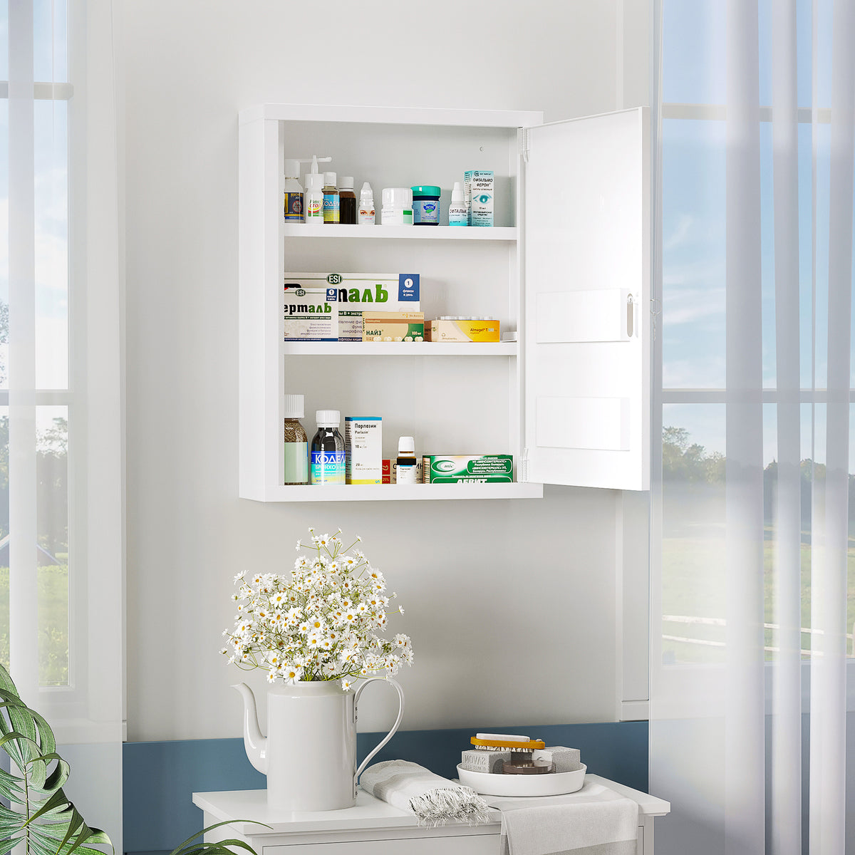 KleanKin Medizinschrank, 3 Fächer, abschließbar, mit Rezeptfach, stabiles Stahlgehäuse, weiß, 40 x 15 x – Produktabbildung 2