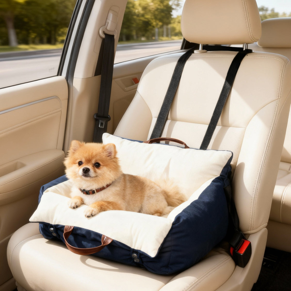 PawHut Hundeautositz, 2 Gurte, waschbare Bezüge, für Haustiere unter 5 kg, Blau – Produktabbildung 2