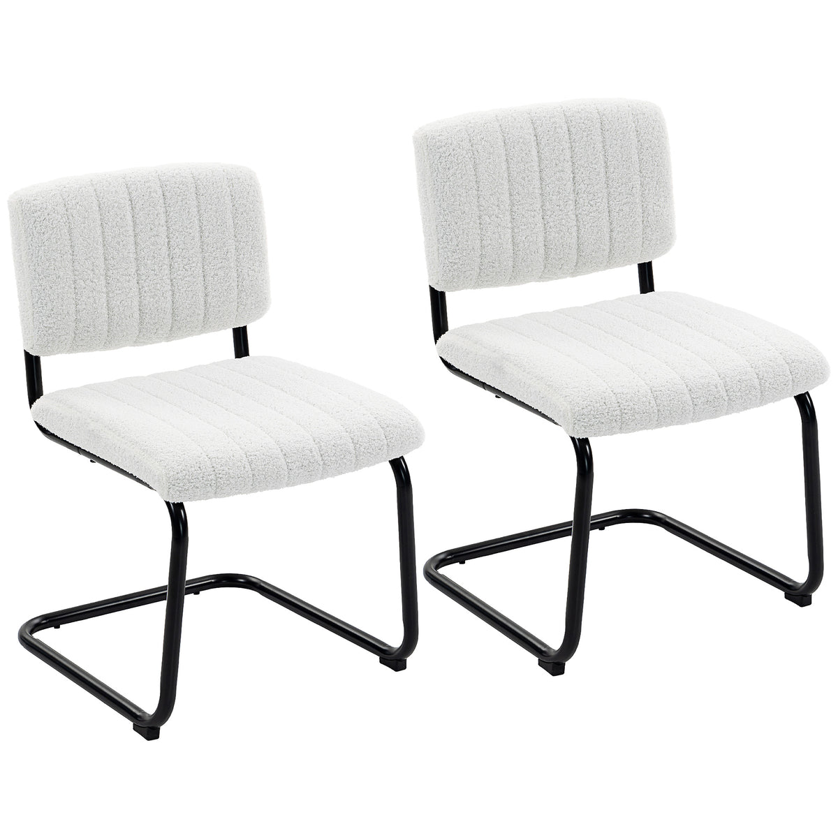 HOMCOM Esszimmerstühle 2er Set modern Freischwinger Stuhl mit hoher Rückenlehne, Teddyfleece-Optik für Küche