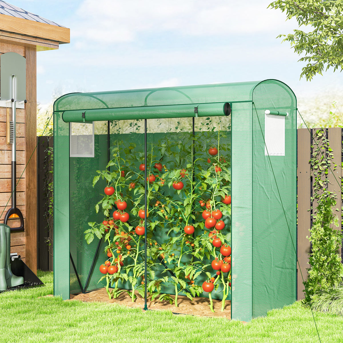 Outsunny Gewächshaus mit Netzfenstern aufrollbarer Tür, Foliengewächshaus aus Stahl 200 x 75 x 188 cm – Produktabbildung 2