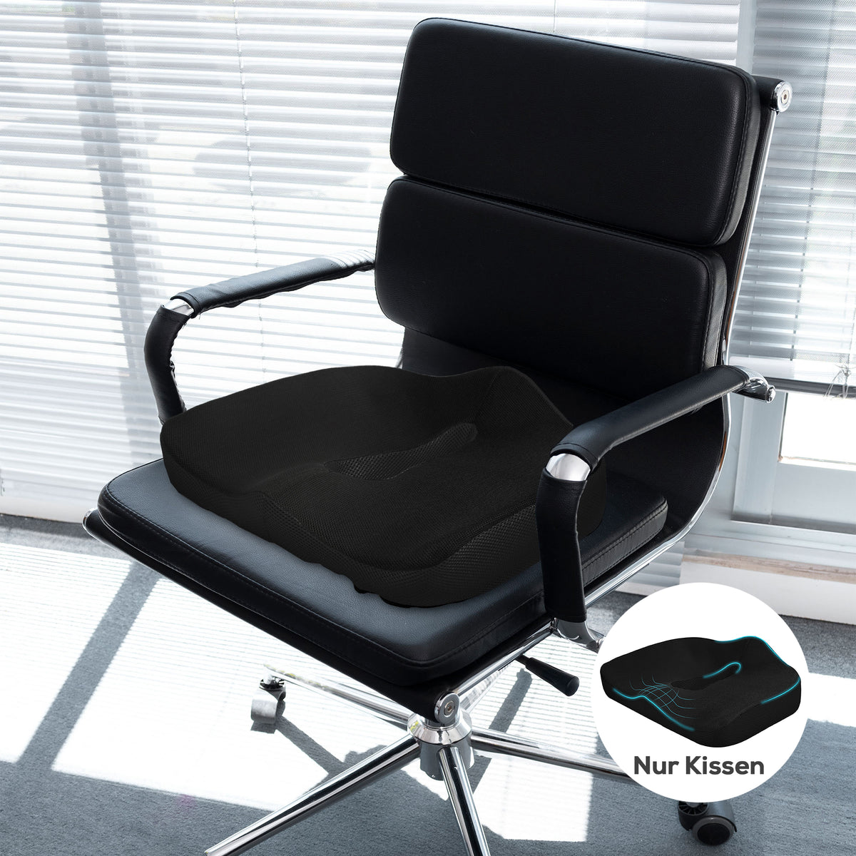 HOMCOM Sitzkissen, ergonomisch, atmungsaktiver Bezug, rutschfest, 44x39x13 cm, Schwarz – Produktabbildung 2