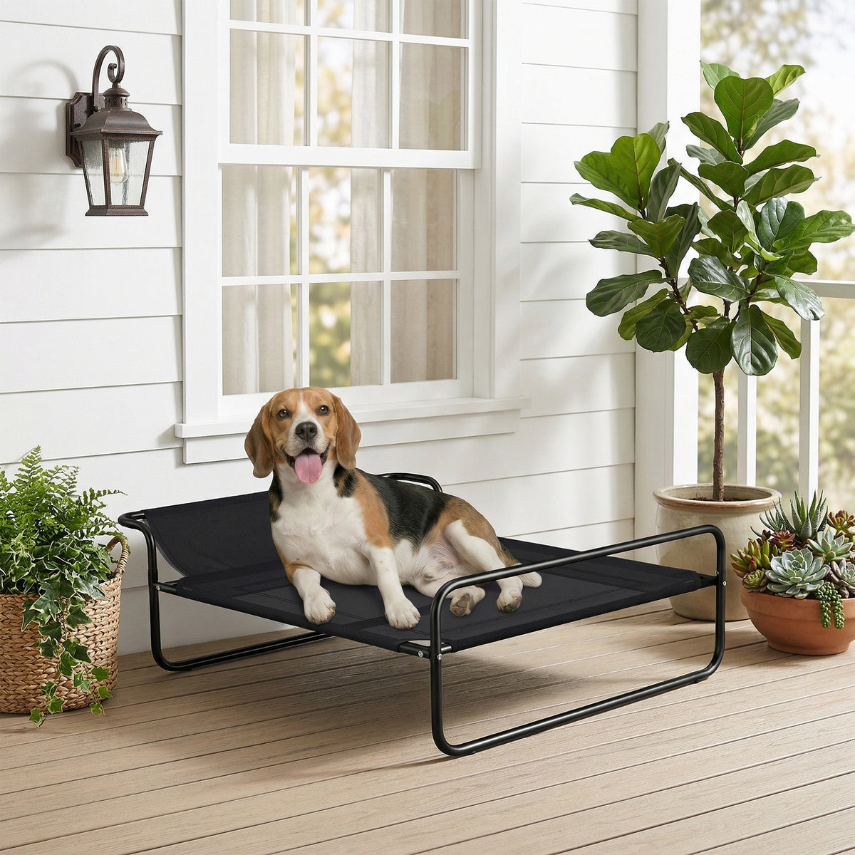 PawHut Hundebett, erhöhte Bauweise, Mesh-Bezug, Stahlrahmen, 29 x 91 x 69 cm, Schwarz – Produktabbildung 2