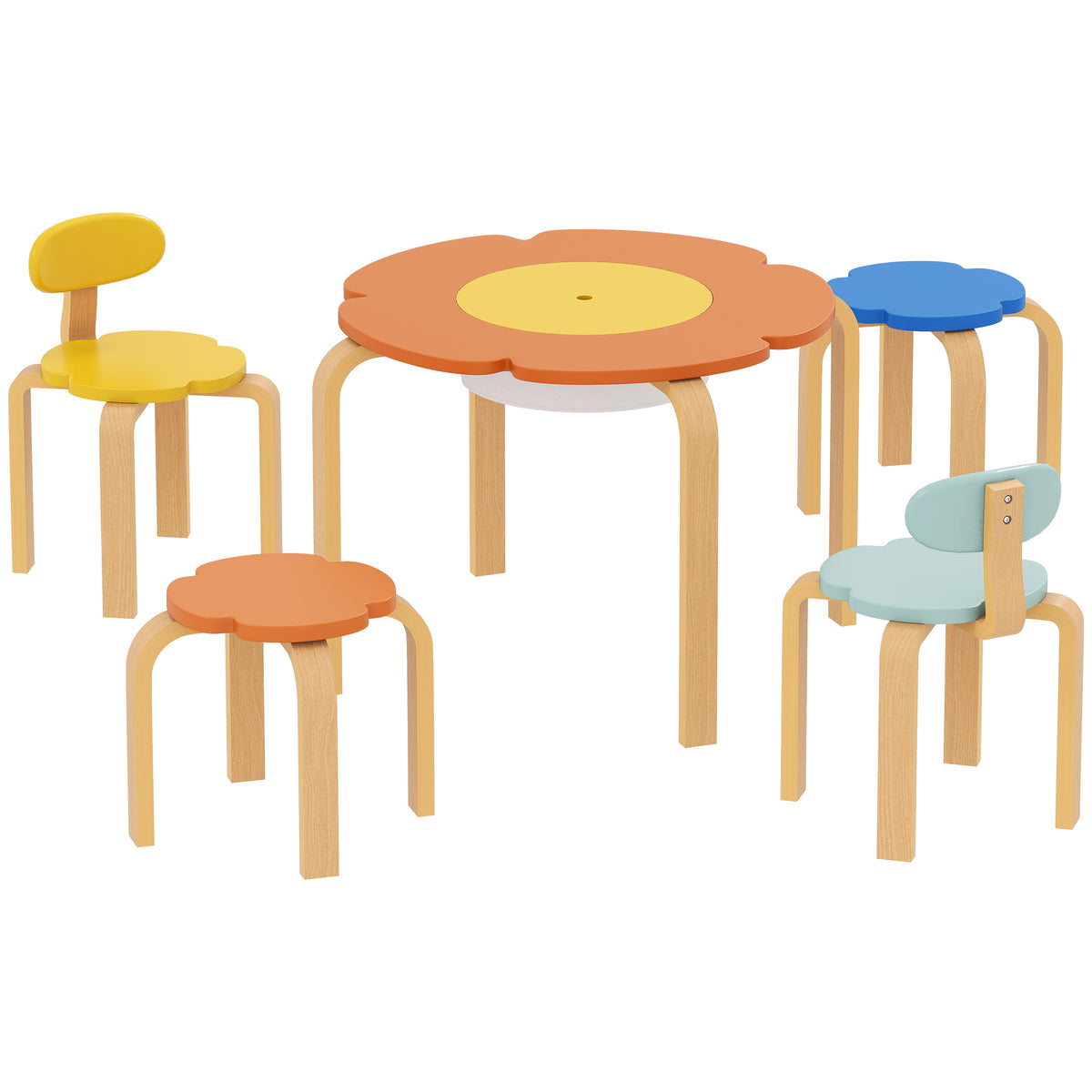 5-teiliges Kindertisch- und Stuhl-Set, mit Aufbewahrungstasche, Blumenform, für Spielzimmer, Kinderzimmer