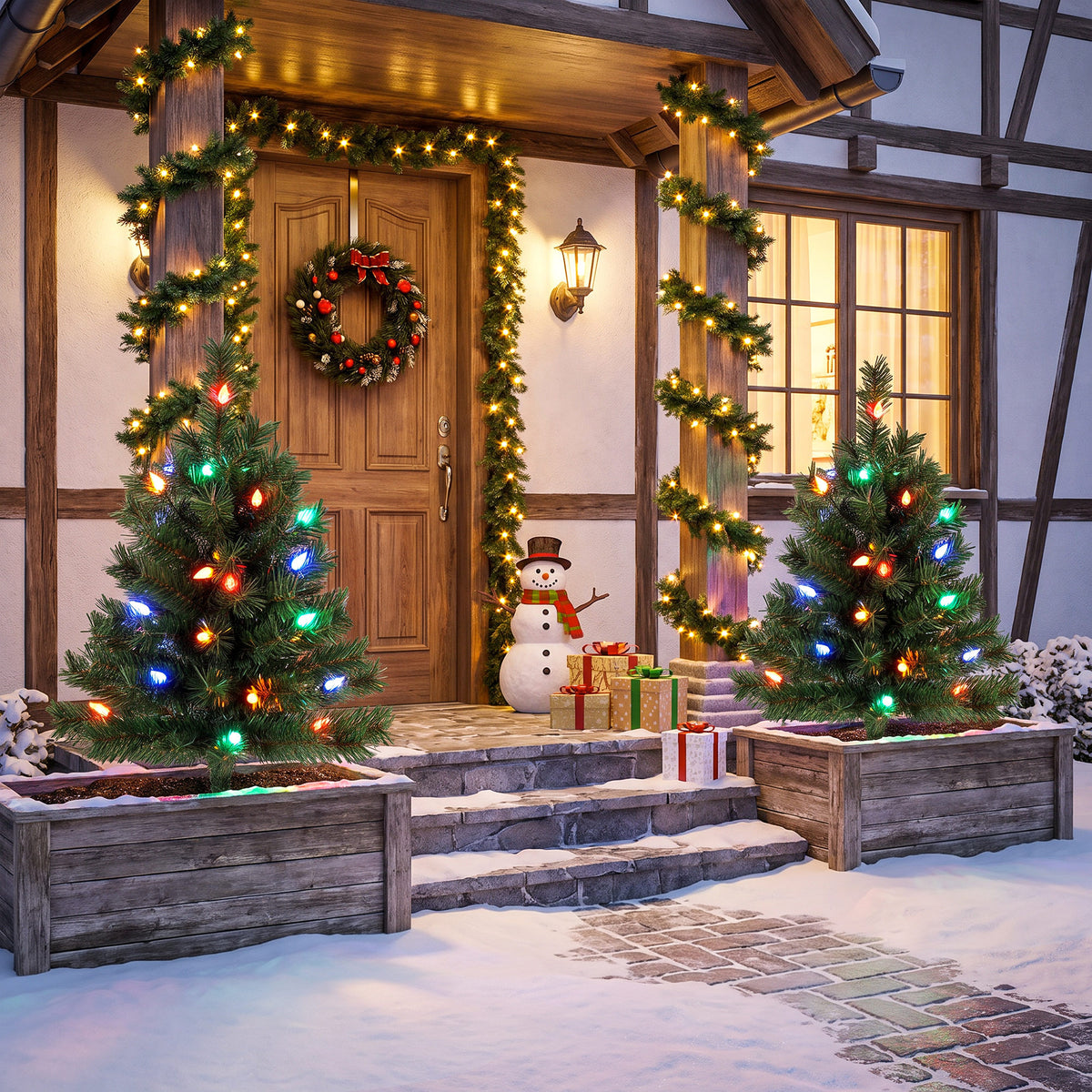HOMCOM Beleuchteter Weihnachtsbaum 60 cm, 2er-Set, künstlich, mit 60 bunten LED-Lichtern, 130 – Produktabbildung 2