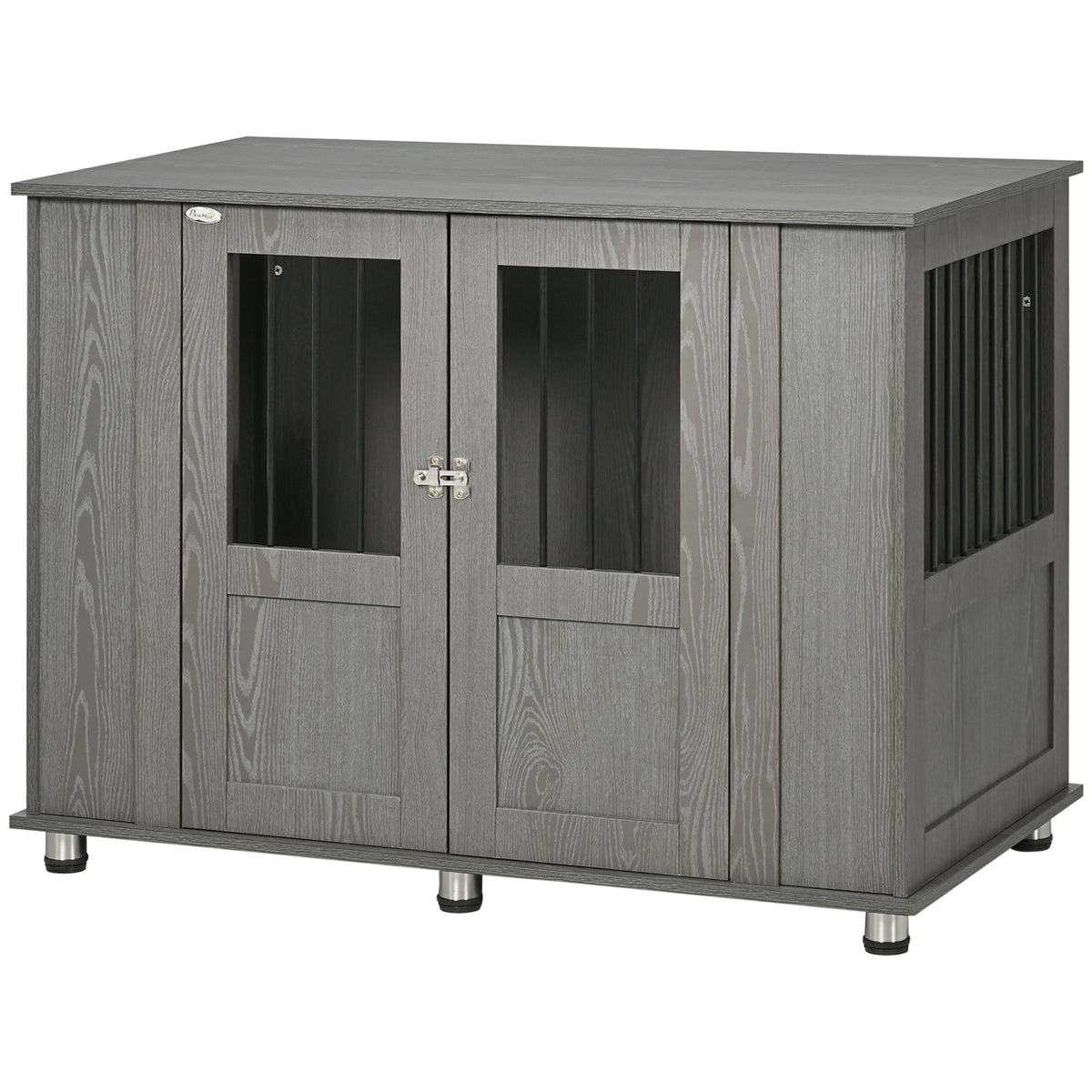 PawHut Hundebox, 2 Türen, inkl. Verriegelung,116 cm x 60 cm x 87 cm, Grau