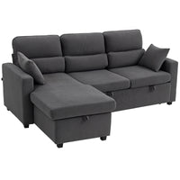 HOMCOM Verstellbares Bettsofa, L-förmiges Gästesofa mit Bettfunktion, Stauraum, Kissen, für Wohnzimmer