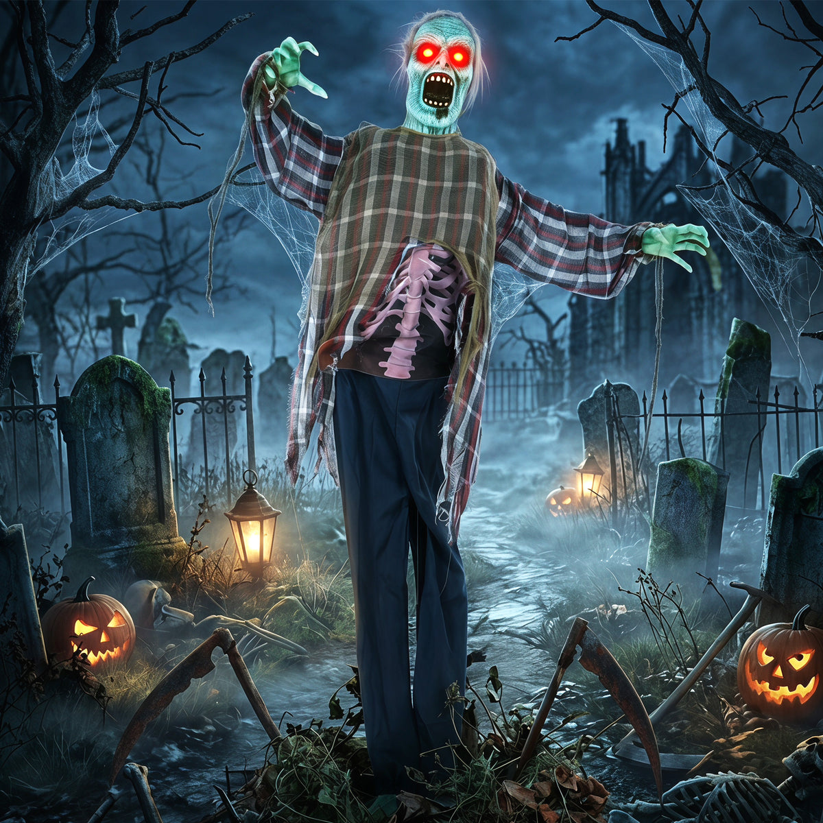 HOMCOM Animierter Halloween-Zombie in Lebensgröße,170 cm, mit Sound- und Berührungsaktivierung – Produktabbildung 2