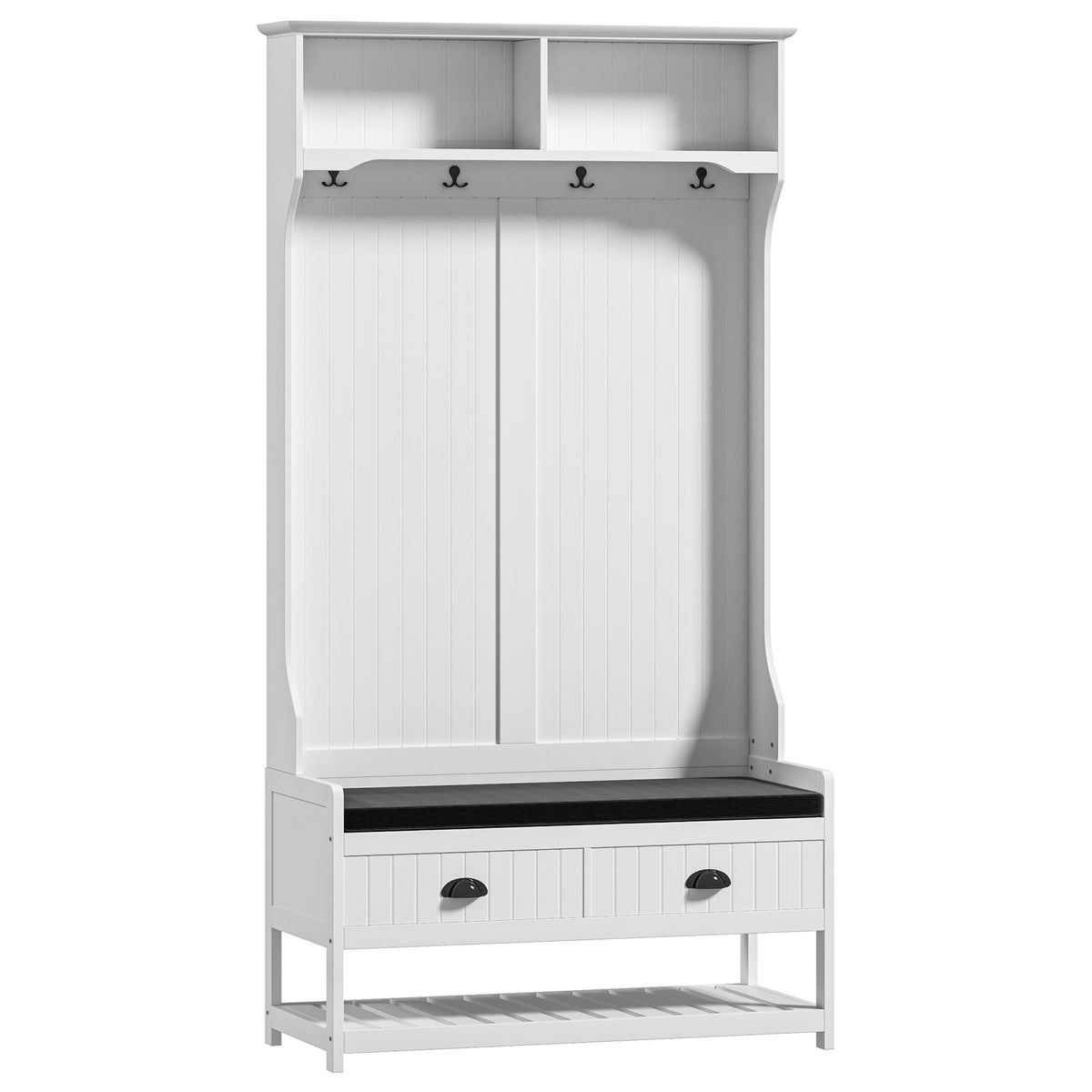 HOMCOM Garderobenständer mit Haken, Garderobe mit Schuhbank, für Eingangsbereich, Flur, Metall, MDF