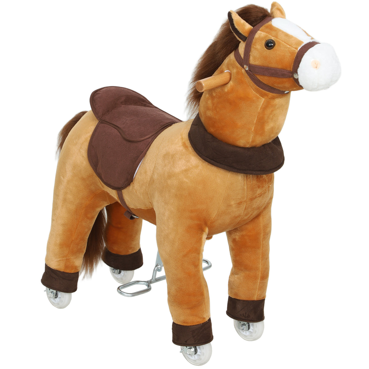 Reitpferd für Kinder, Stoffbezug, stabiler Rahmen, sanfte Räder, Schaukelpferd, 3-5 Jahre, Dunkelbraun