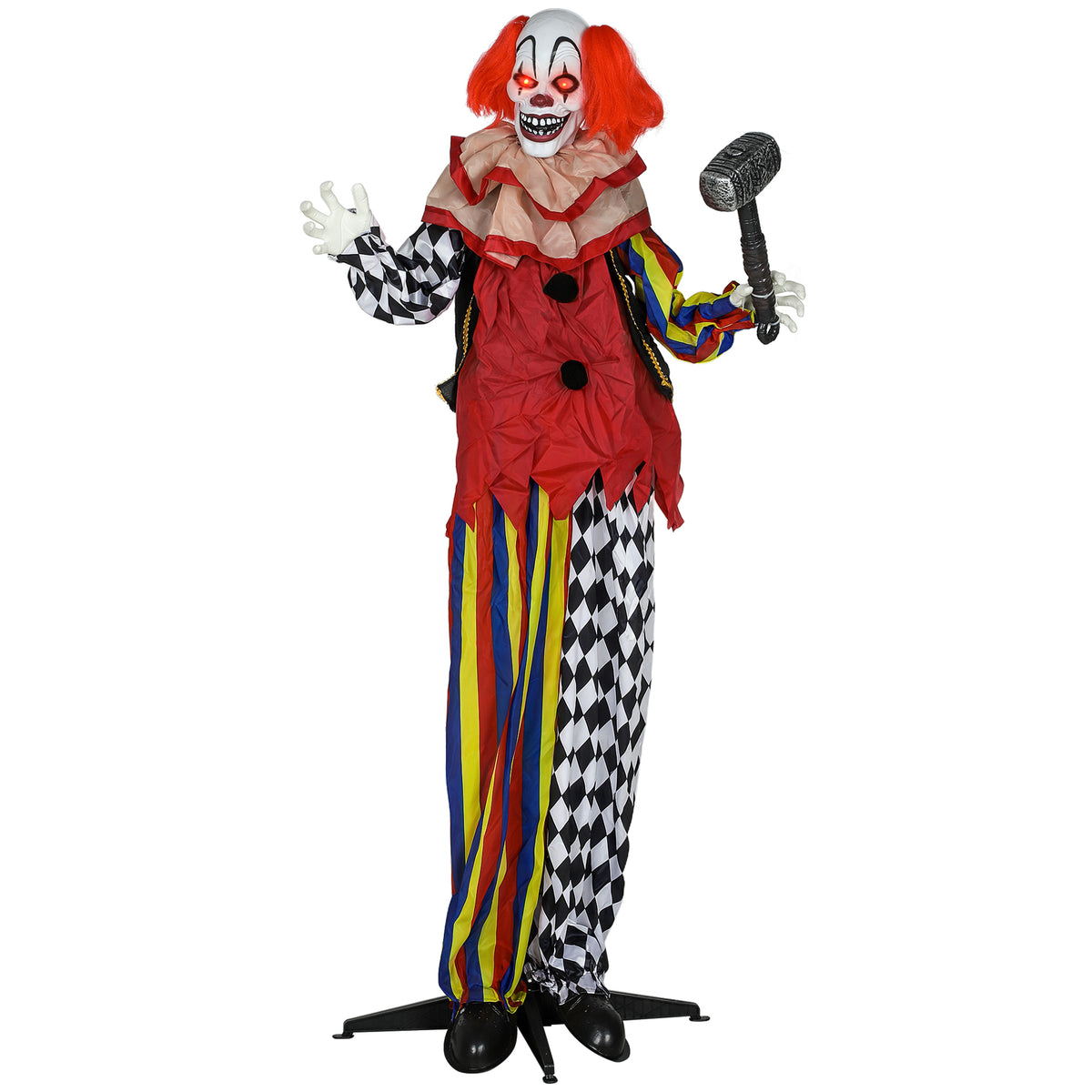 Outsunny Grusel-Clown, Halloween-Animatronik, 173 cm, leuchtende Augen, Geräusch-Aktivierung, bewegliche Arme