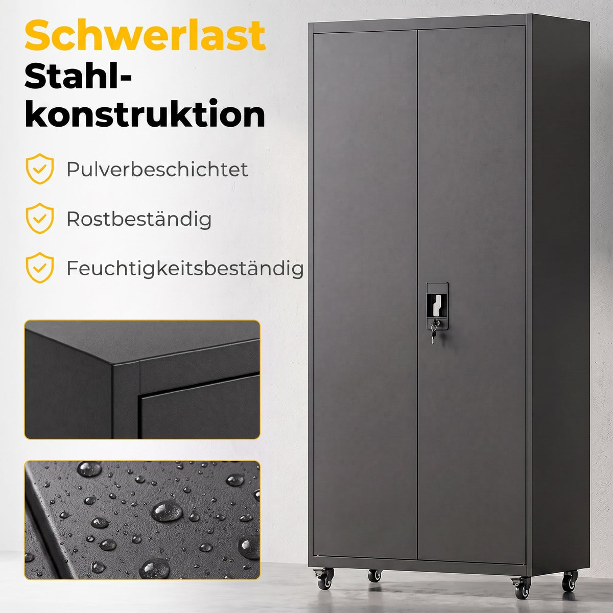 HOMCOM Aktenschrank, Abschließbar Metallschrank mit Rollen, Verstellbaren Ablagen, aus Stahl, 80 x 40 x – Produktabbildung 4