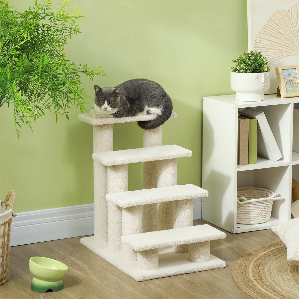 PawHut Katzentreppe 4 Stufen Tiertreppe Treppe für Katze Haustiertreppe Hundetreppe aus Plüsch 61 x 41 x – Produktabbildung 2