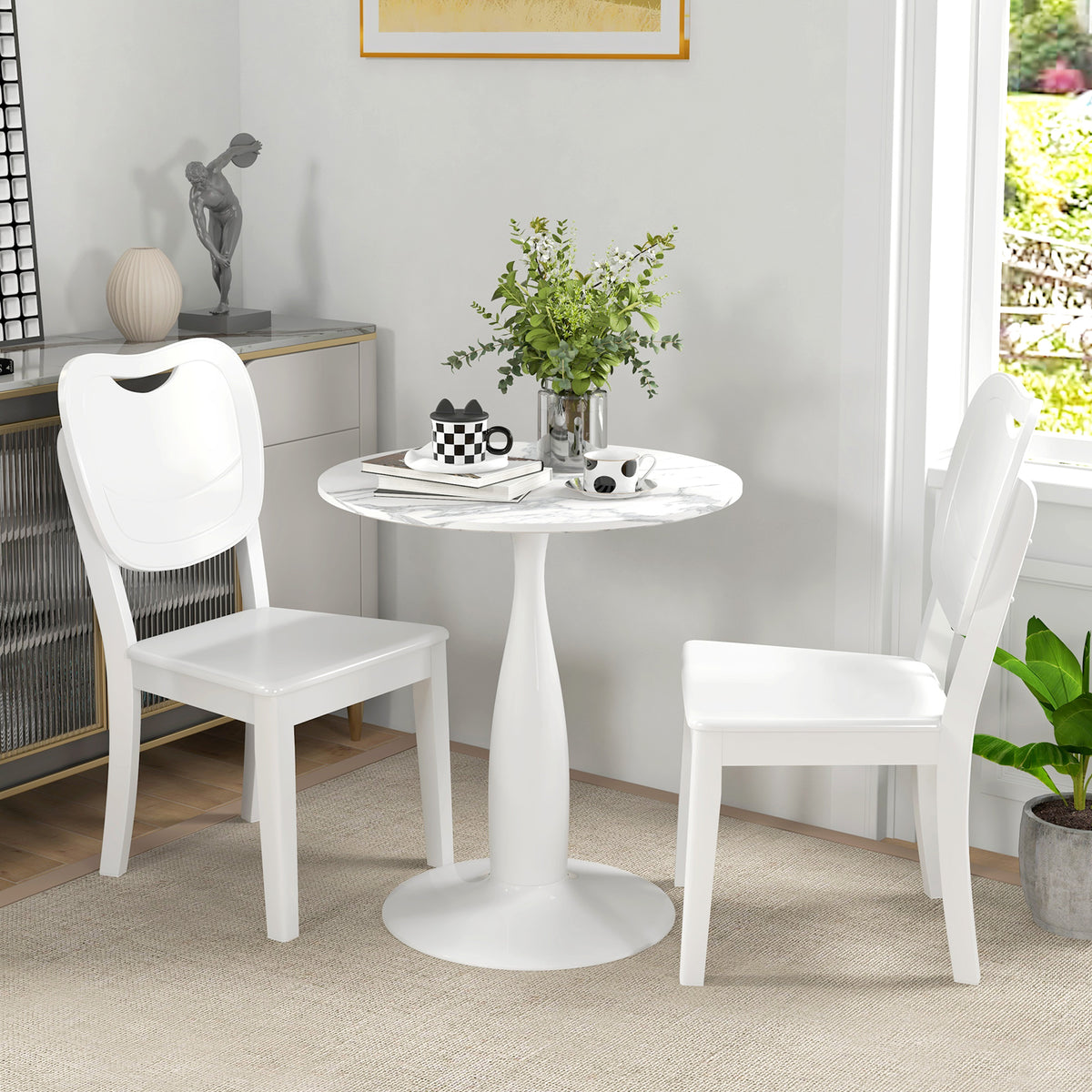 HOMCOM Runder Esstisch, pulverbeschichteter Stahl, MDF mit Melamin, rutschfeste Füße, 70 x 74 cm, Weiß – Produktabbildung 2