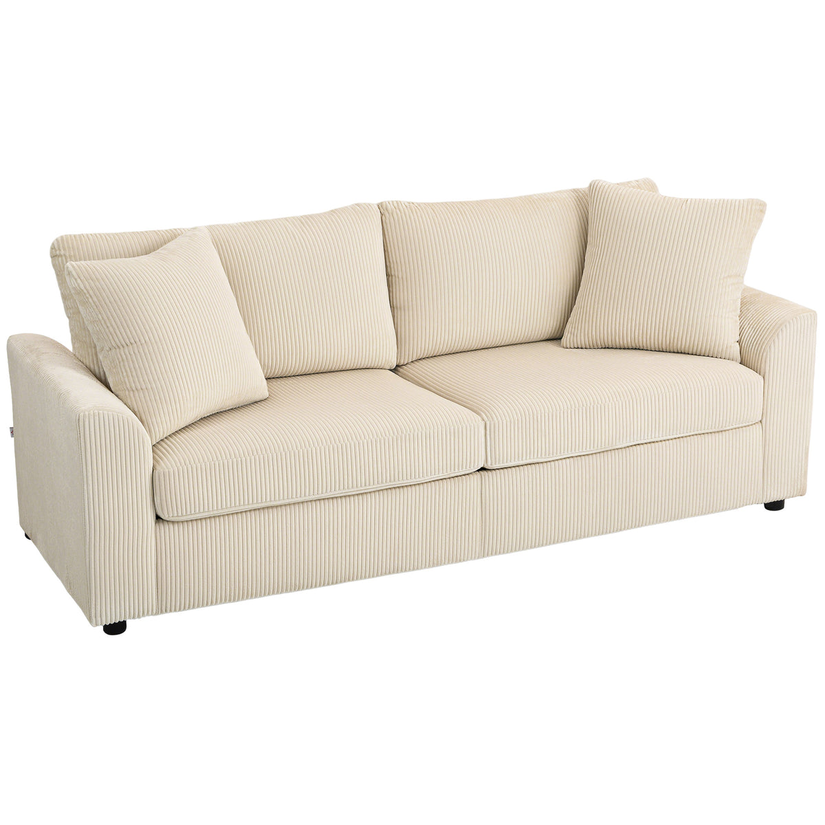 HOMCOM 3-Sitzer-Sofa mit Zierkissen, Cordsofa für Wohnzimmer, Schlafzimmer, 212 cm breit, Cremeweiß