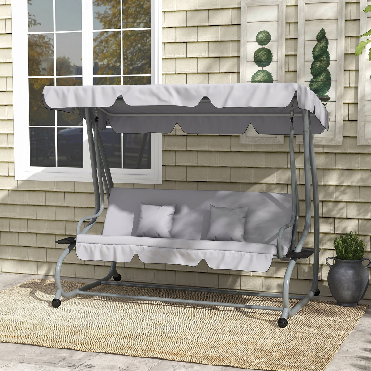 Outsunny 2-in-1 Hollywoodschaukel mit Liegefunktion, verstellbares Dach, bis 340 kg, Stahl, 200x120x164 – Produktabbildung 2