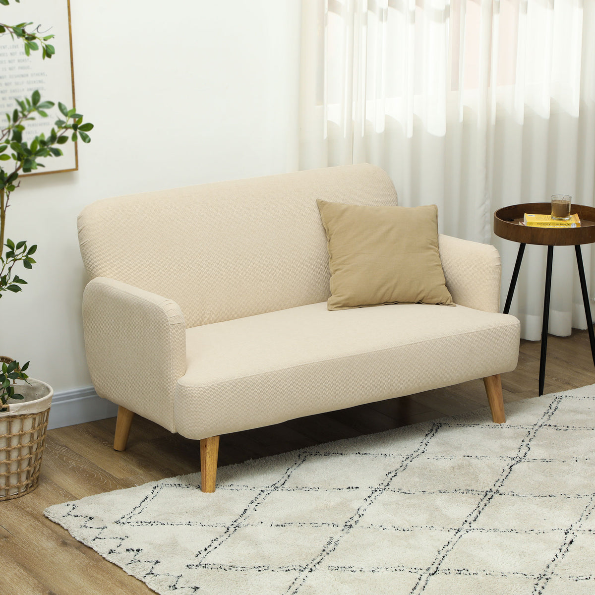 HOMCOM Zweisitzer-Sofa, kompakt, hautfreundlicher Bezug, bis 240 kg, 130x74x79 cm, Cremeweiß – Produktabbildung 2