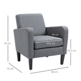Einzelsessel, Relaxsessel, Polstersessel mit Holzfüßen, Stoff in Leinenoptik, 66 x 72 x 74 cm, Hellgrau – Produktabbildung 3
