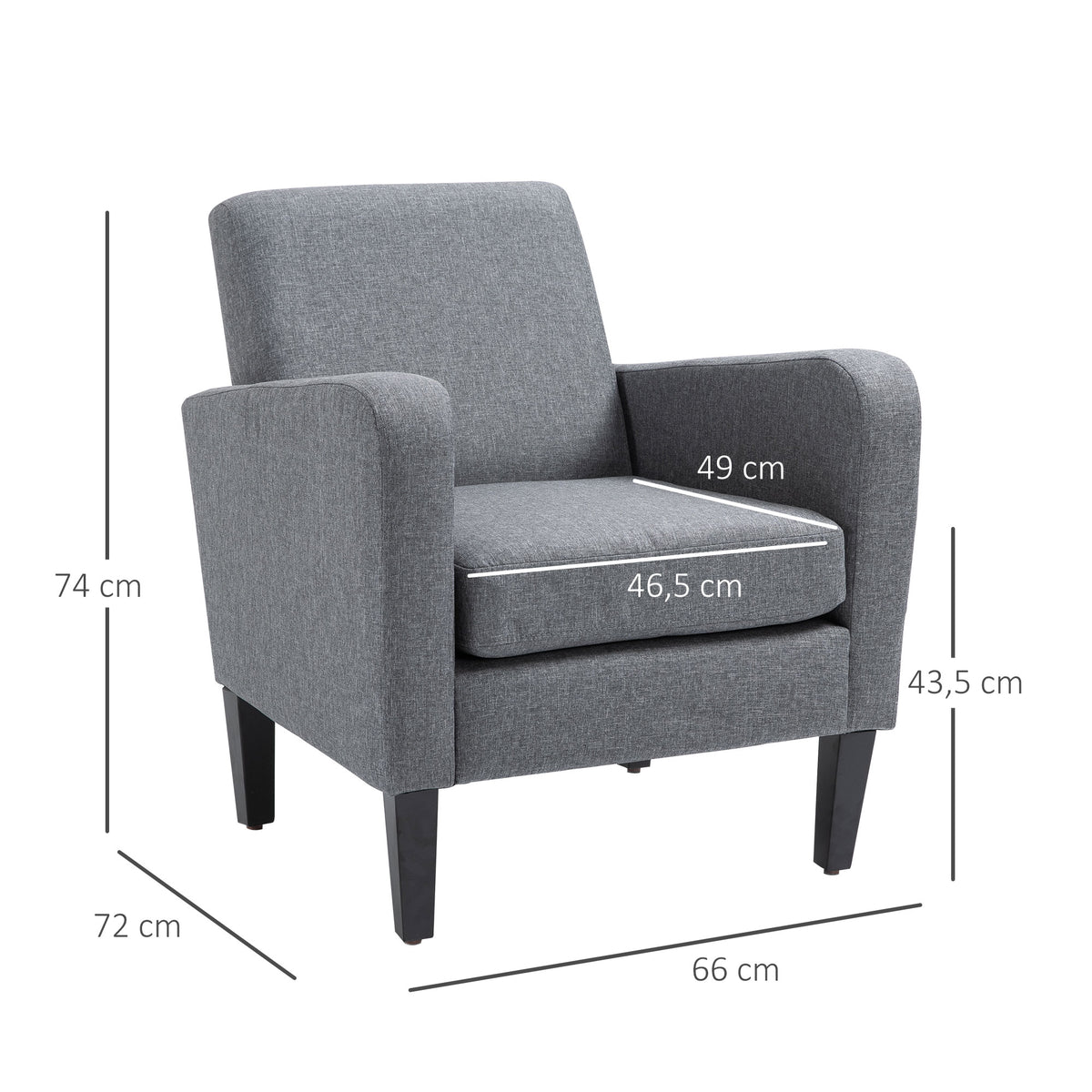 Einzelsessel, Relaxsessel, Polstersessel mit Holzfüßen, Stoff in Leinenoptik, 66 x 72 x 74 cm, Hellgrau – Produktabbildung 3