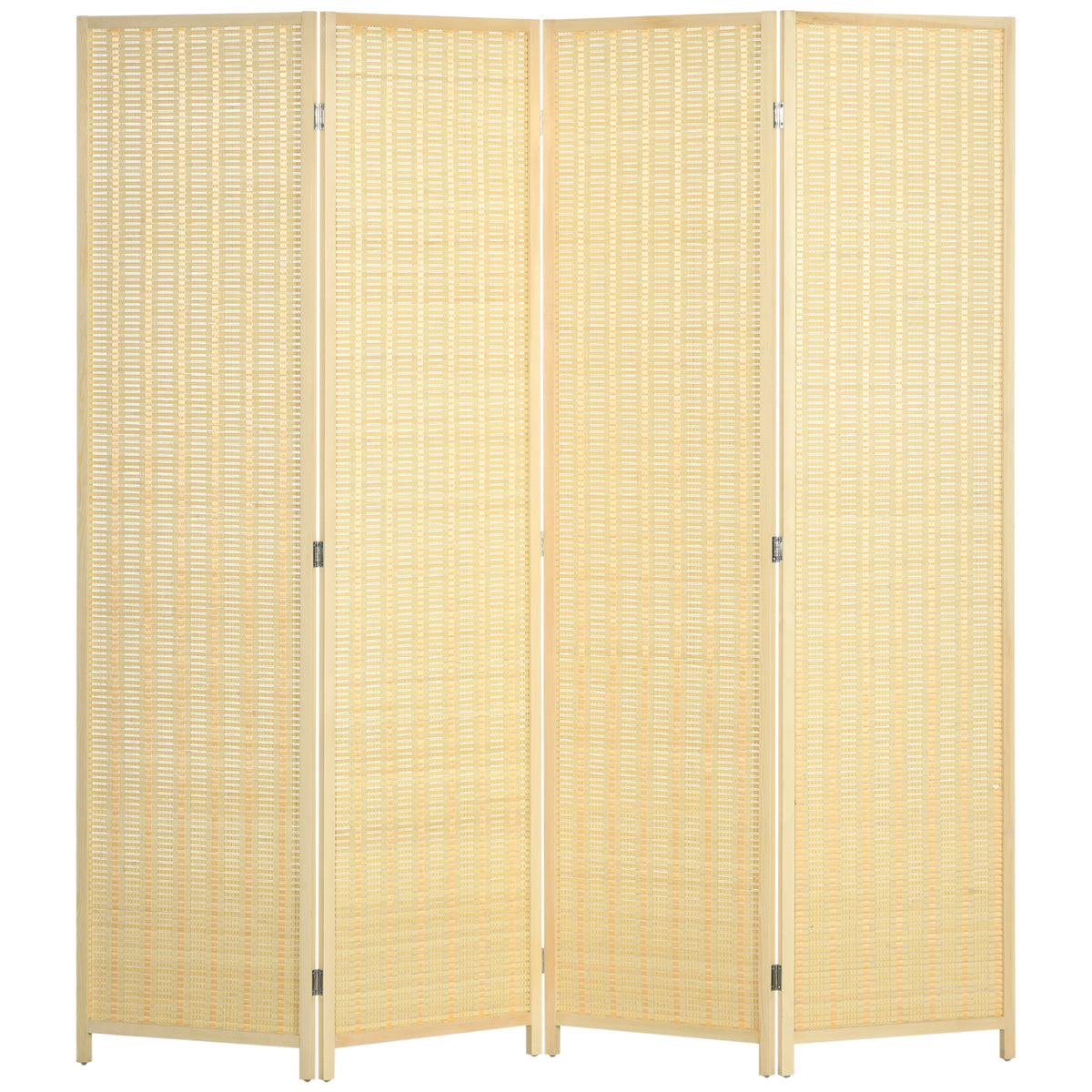 HOMCOM 4-teiliger Raumteiler, 180 x 180 cm, Faltbarer Sichtschutz aus Bambus und Baumwolle für Wohnzimmer