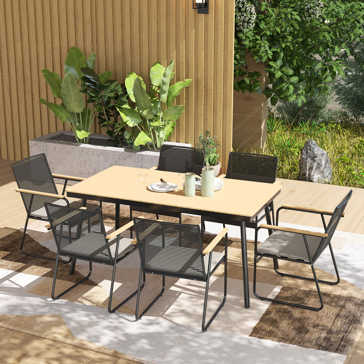 Outsunny Sitzgruppe 7-teilig Metall Essgruppe für 6 Personen Esstisch mit Tisch 6 Stühlen – Produktabbildung 2