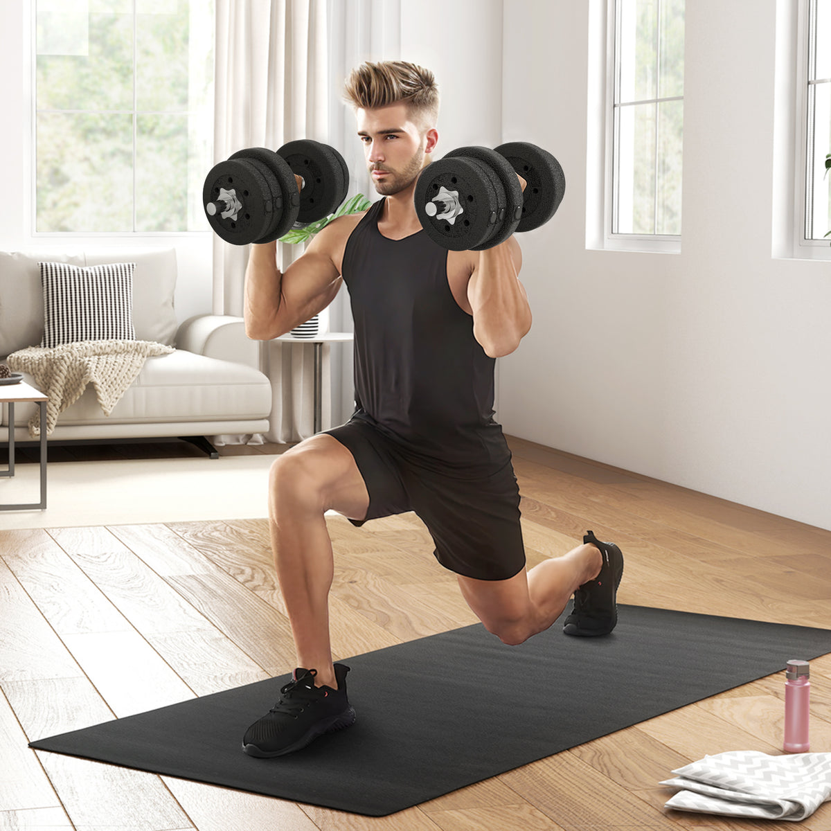 HOMCOM Kurzhantel Set 25KG Hantelset mit Hantelscheiben für Zuhause Büro Fitnessstudio Stahl Kunstleder – Produktabbildung 2