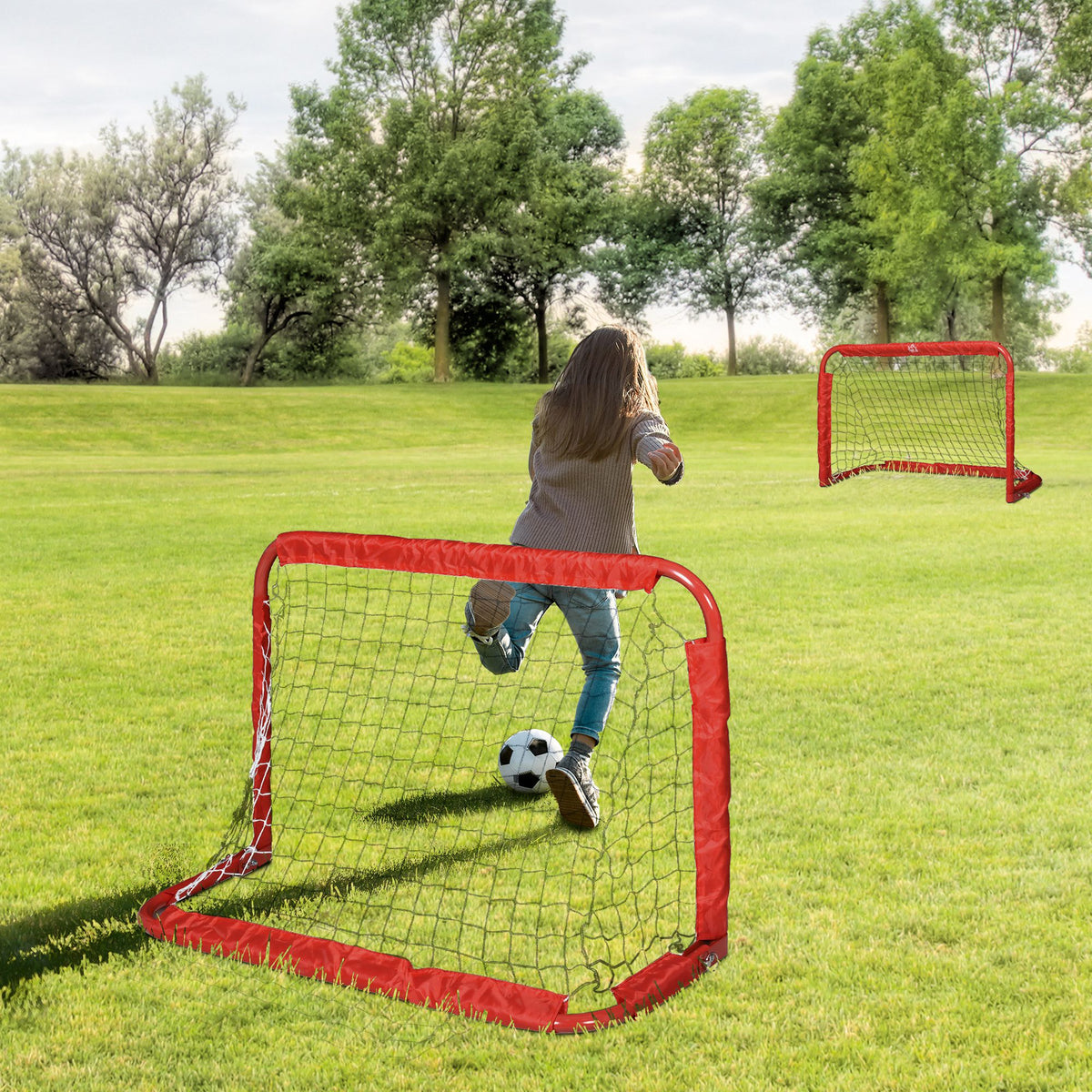Fußballtor-Set, 2 klappbare Minitore, Metallrahmen, inkl. Werkzeug, 90 x 36 x 60 cm, Rot – Produktabbildung 2
