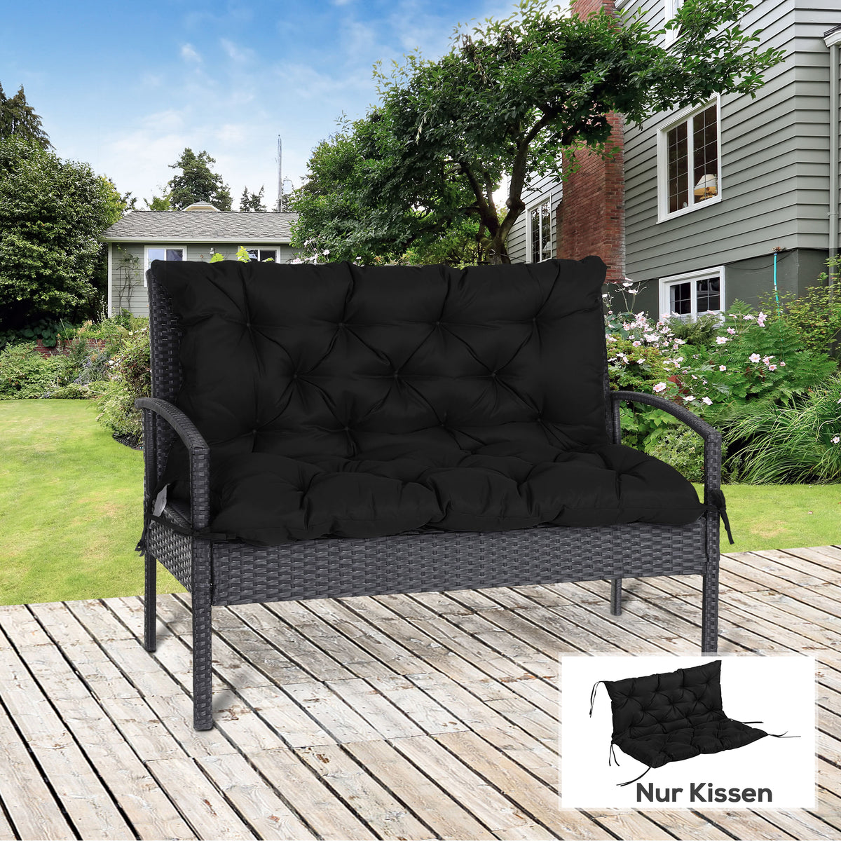 Outsunny 3 Sitzer Bankauflage 100x98x8 cm Bankkissen mit Bändern, Bankpolster für Gartenmöbel – Produktabbildung 2