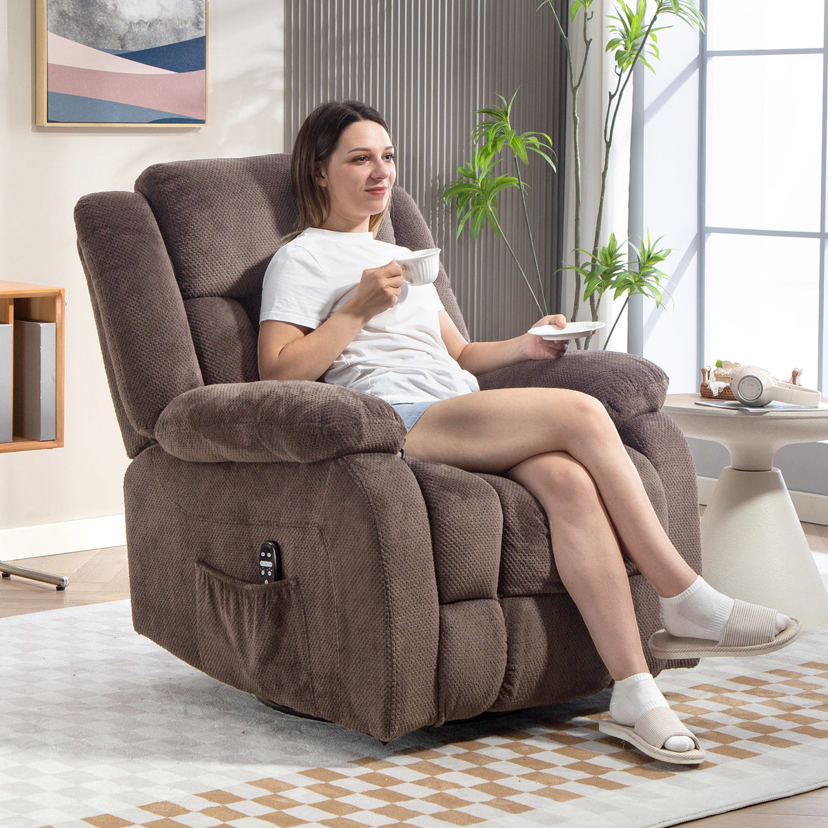HOMCOM Relaxsessel mit Vibrationsmassage und Wärme, manuell verstellbarer Drehsessel mit – Produktabbildung 2