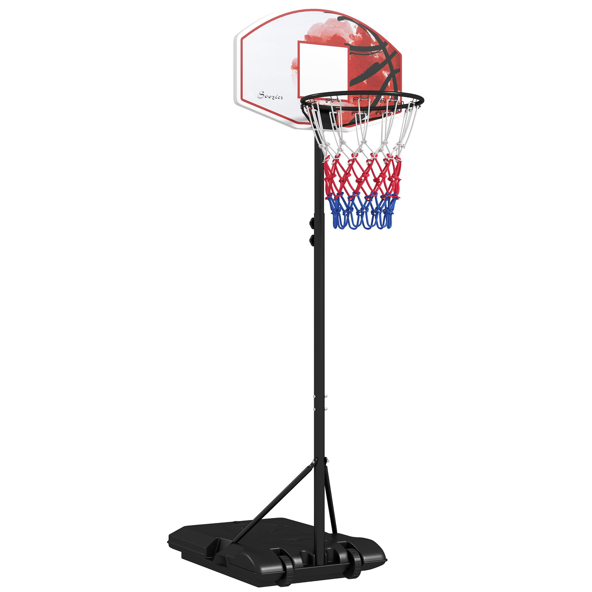 Höhenverstellbarer Basketballkorb, freistehend, mit Netz und Rädern, große Basis, 179-209 cm, Kunststoff