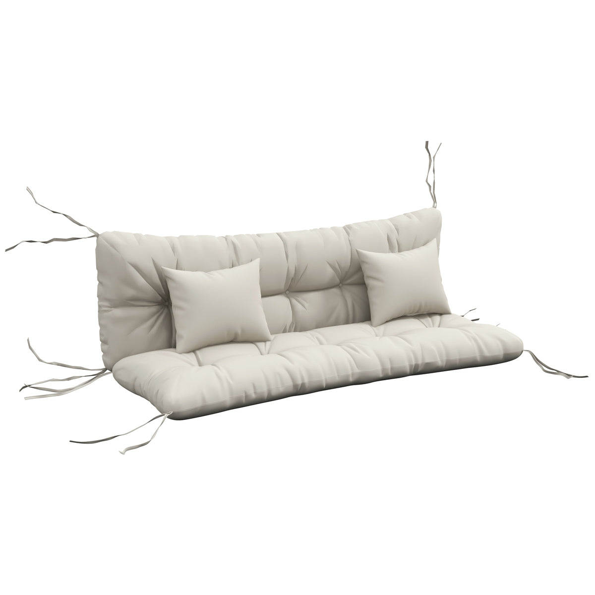 Outsunny 4er-Set Sitzkissen, 150x50 cm wasserabweisend Stuhlkissen mit Bindebänder, 10cm dick Cremeweiß