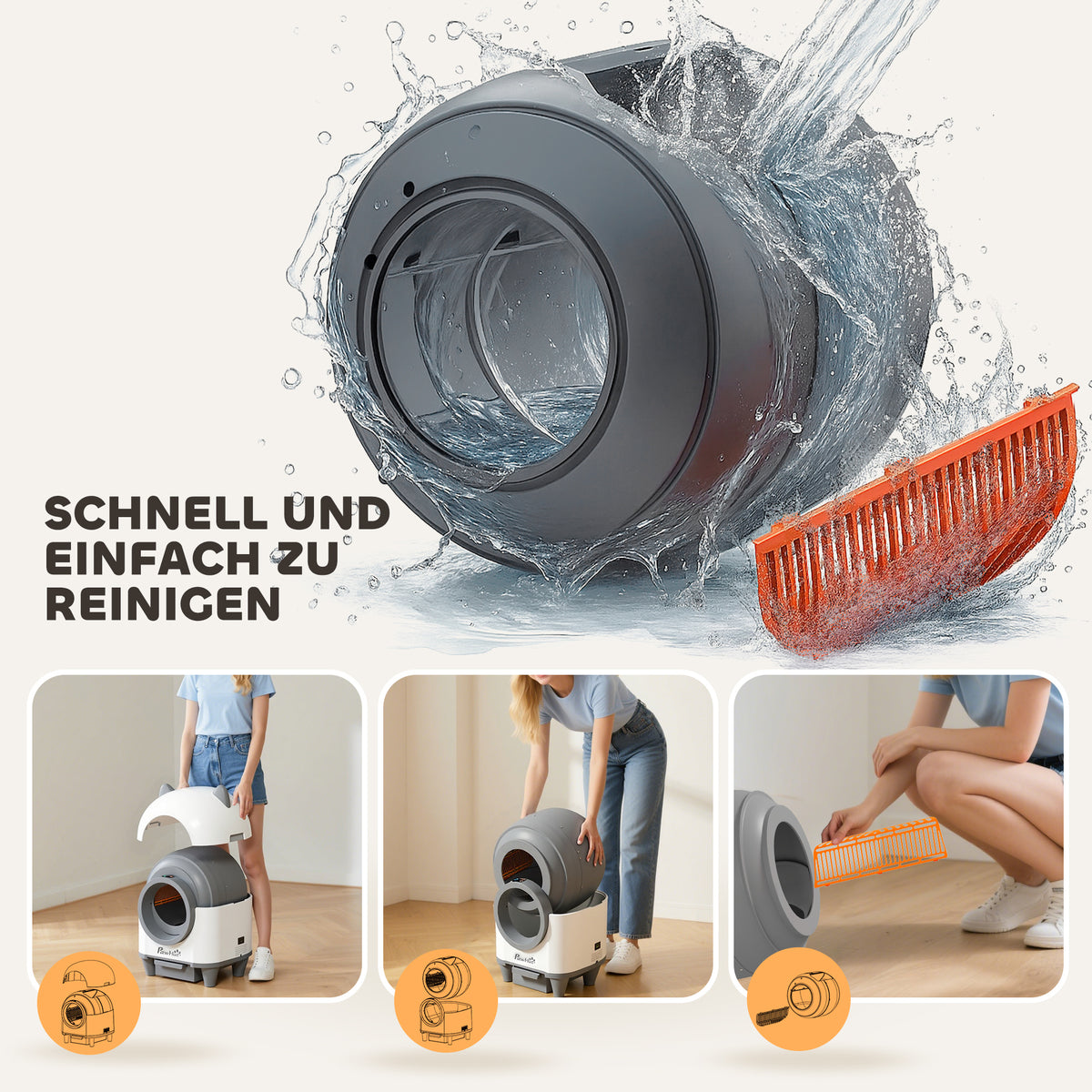 PawHut Selbstreinigende Katzentoilette mit App-Steuerung 80 L Geruchsbeseitigung für Mehrere Katzen – Produktabbildung 8