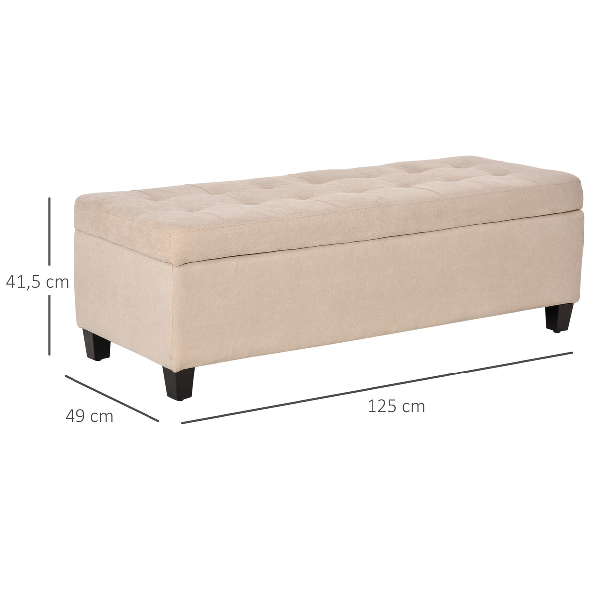HOMCOM Polsterbank mit Stauraum, Knopfheftung, bis 120 kg, 125 x 49 x 41,5 cm, Beige – Produktabbildung 3