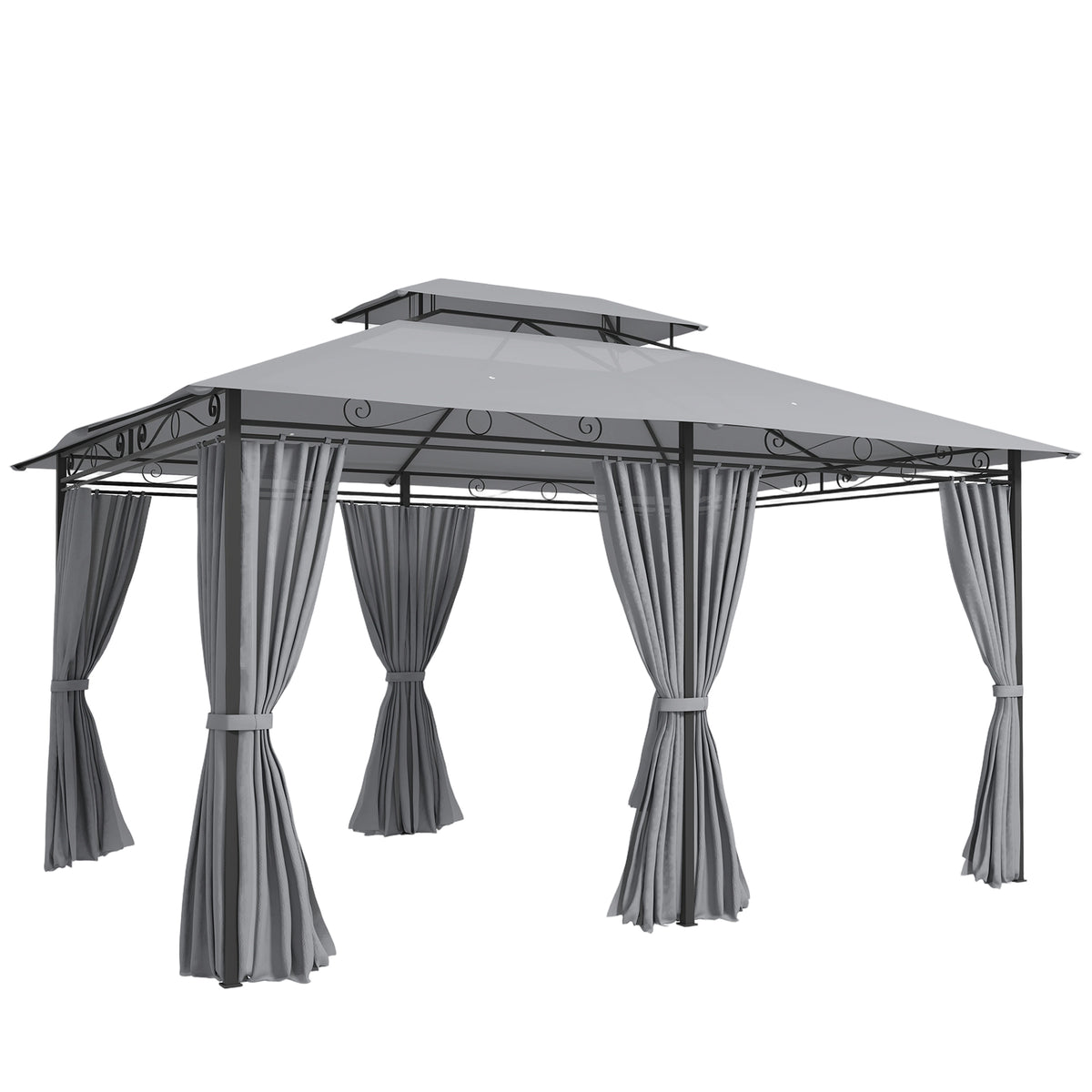 Outsunny Gartenpavillon, Outdoor Pavillon mit Vorhängen, belüftetem Dach, Dunkelgrau